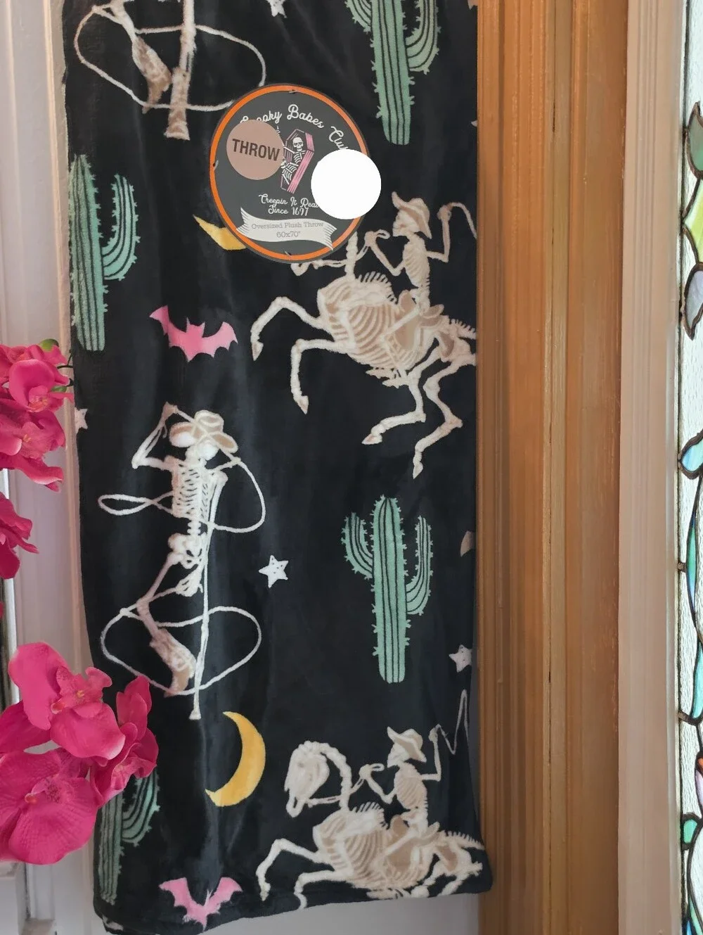 Spooky Babes Club Western Cowboy Skeleton Oversized Plush Throw Blanket